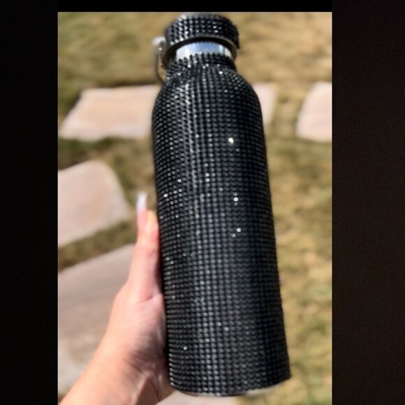 Black Rhinestone Water Bottle with Black Rhinestone and Detachable Silver Chain - Picture 3 of 3